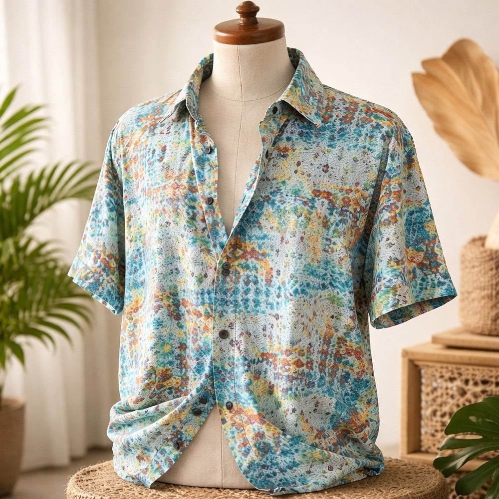 Vatpave Men's‎ XXL Shirt Short Sleeved Multicolor Button Down Beachy Aqua Hawaii